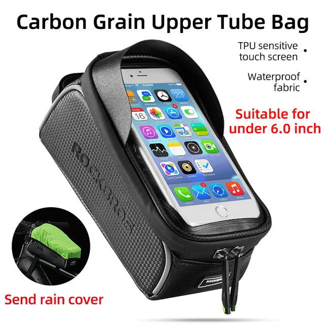 ROCKBROS Bicycle Bag 6.0 Inch Phone Case Sensitive Touch Screen Bike Bags Waterproof MTB Road Front Tube Frame Cycling Bag