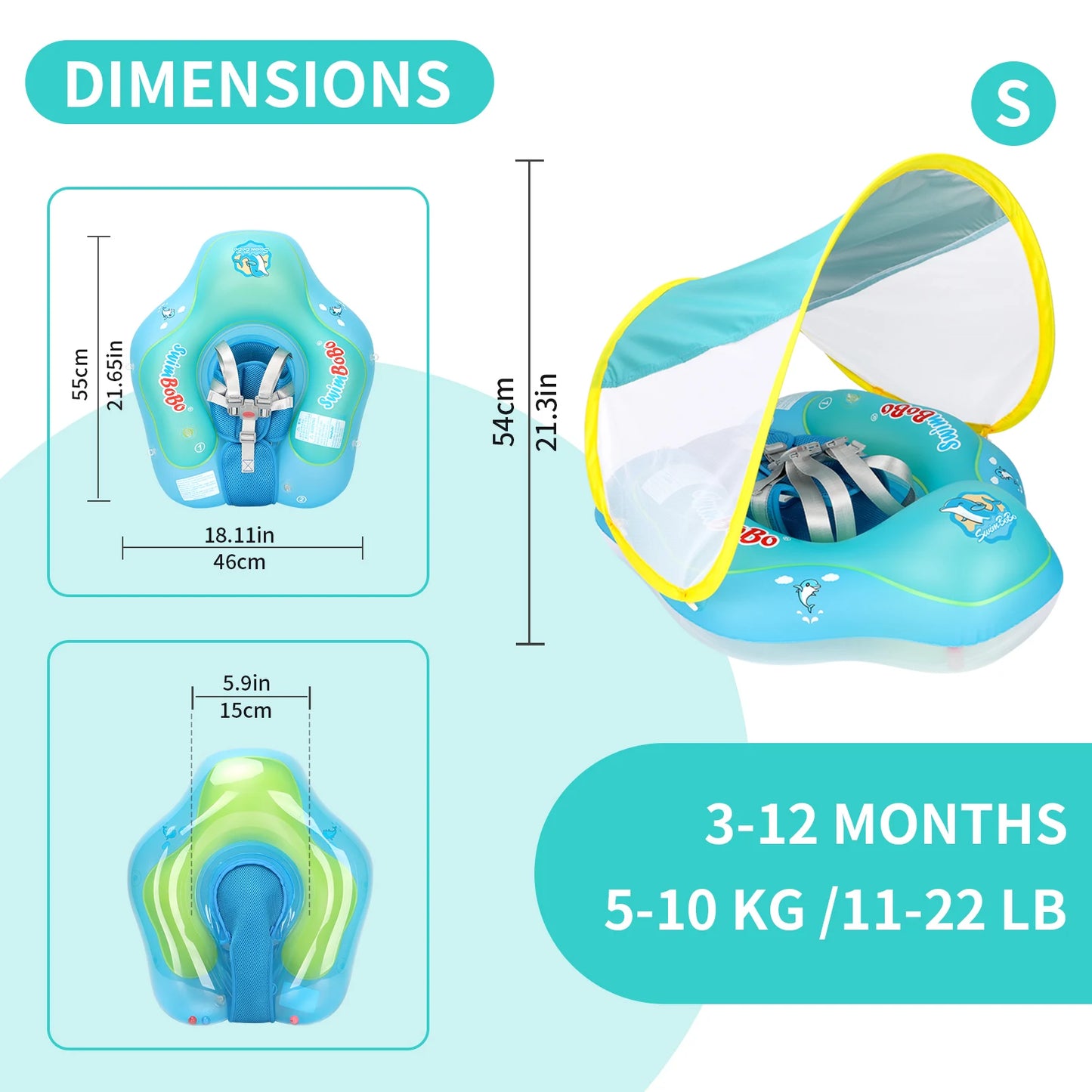 Swimbobo New Upgrade Baby Swimming Pool Float With Canopy Inflatable Infant Floating Ring Kids Swim Circle Bathing Summer Toys