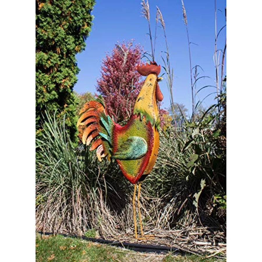 Rooster Decor Garden Statue - Chicken Yard Art Sculpture Outdoor - 63 Inch - Backyard Expressions