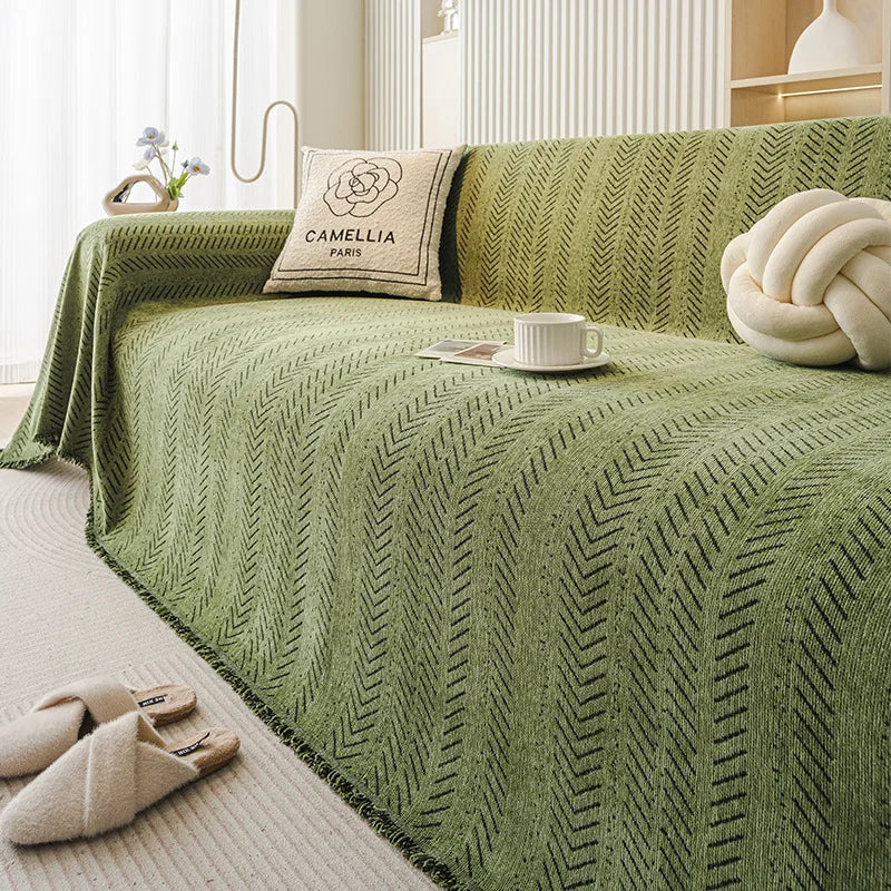 Home Sofa Cover Design Fishbone Pattern 3 Seater Sofa Cover full Set Anti-cat Scratching Non-slip Sofa Blanket