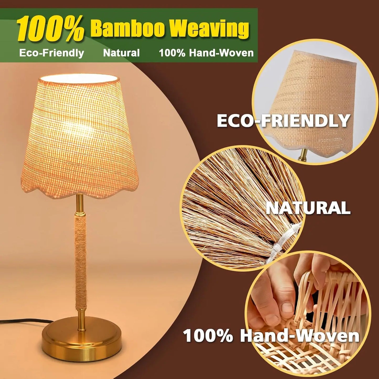 Boho Table Lamp for Bedroom, Touch Control Bedside Table Lamp with Brass Gold Base, Rustic Desk Lamp for Kitchen,Nightstand