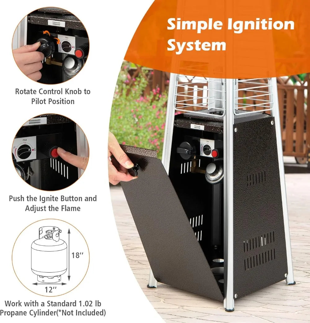 Portable Outdoor Tabletop Heater, 10,000 BTU with Tip-Over Protection & Crystal Glass Tube for Patio, Deck, Porch