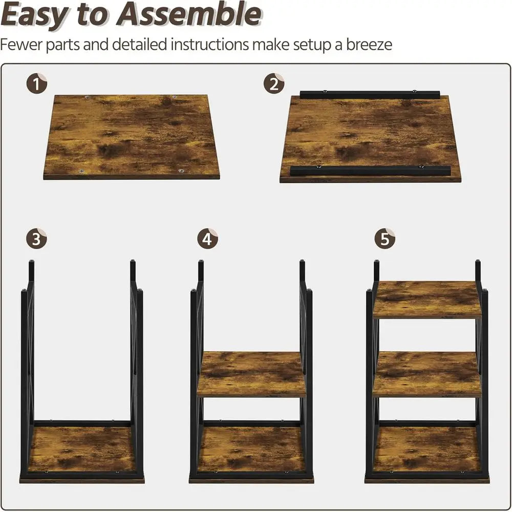 Industrial End Tables Set of 2,3-Tier Side Tables with Storage Shelves for Living Room,X Design, Strong Metal Frame,Rustic Brown