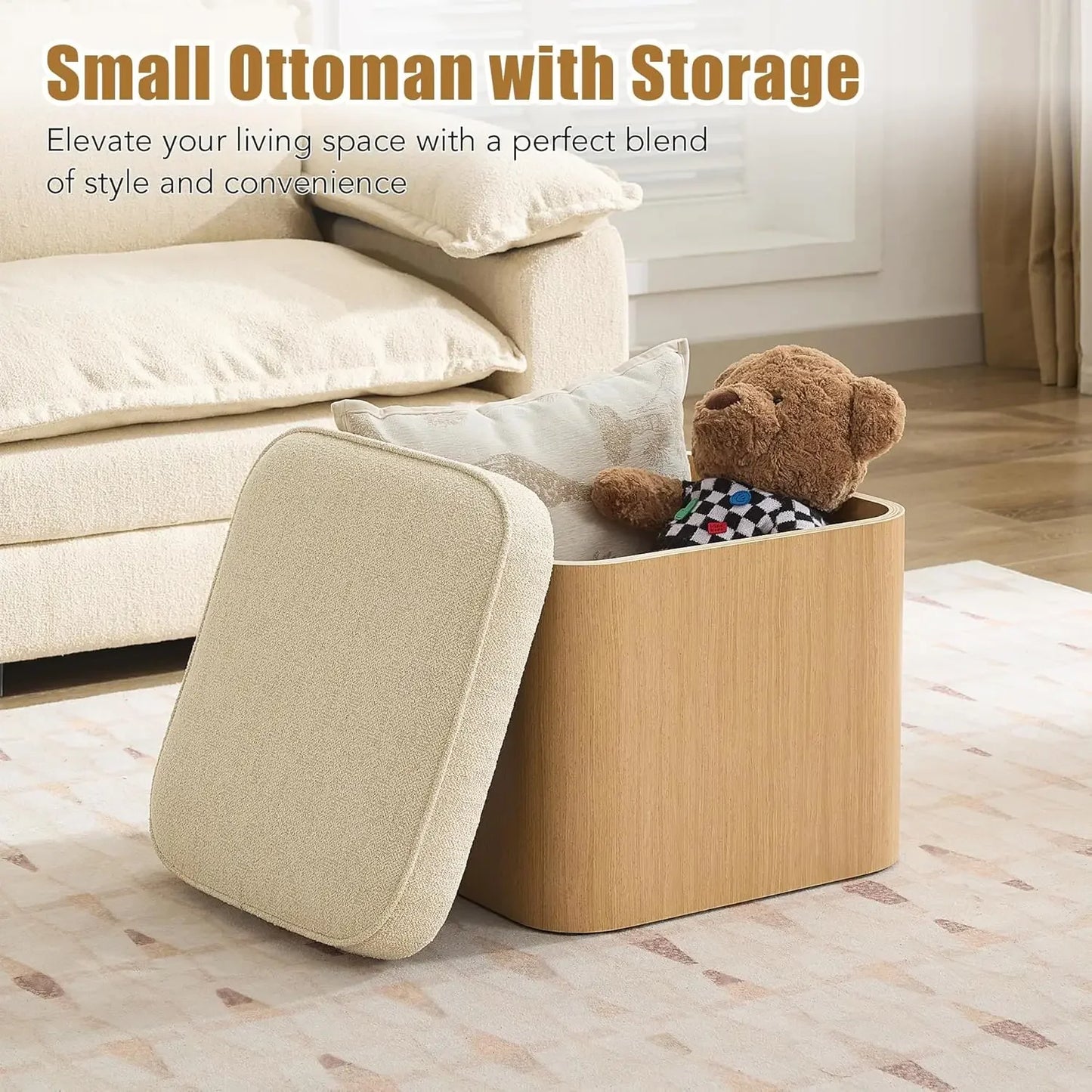 Beige Storage Ottoman Cube Upholstered Foot Rest Stool Coffee Table For Living Room Lounge Reading Room Couch