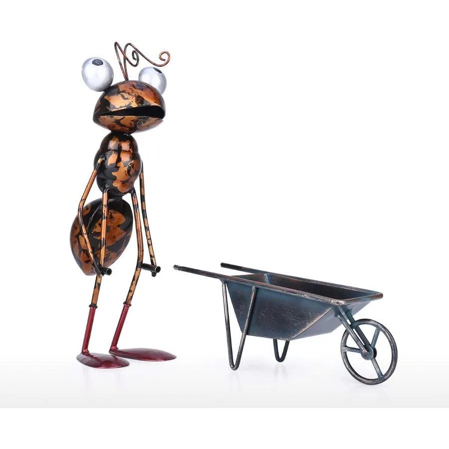 Metal Ant Garden Decor Sculpture Home Patio Lawn Yard Indoor Outdoor Statue Ornament with Removable Bucket