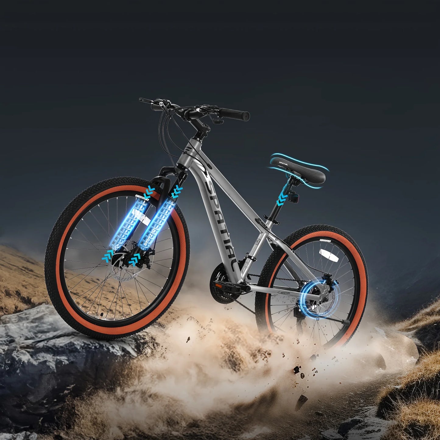 SPATIAL 27.5 Inch Mountain Bike, 21-Speed Alloy Frame Bicycle with Dual Disc Brakes and Suspension Fork