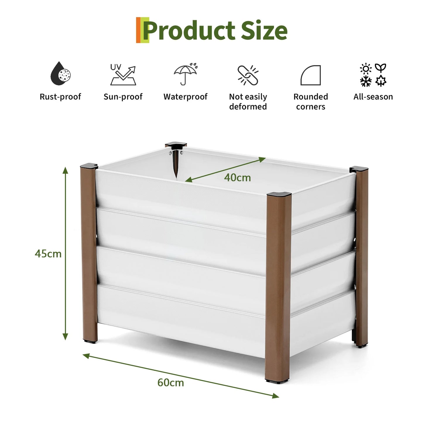 Weatherproof Aluminum Raised Garden Bed Planter Box Deep Rooted Planter w/Drainage Holes for Outdoor Patio Balcony Lawn Planting