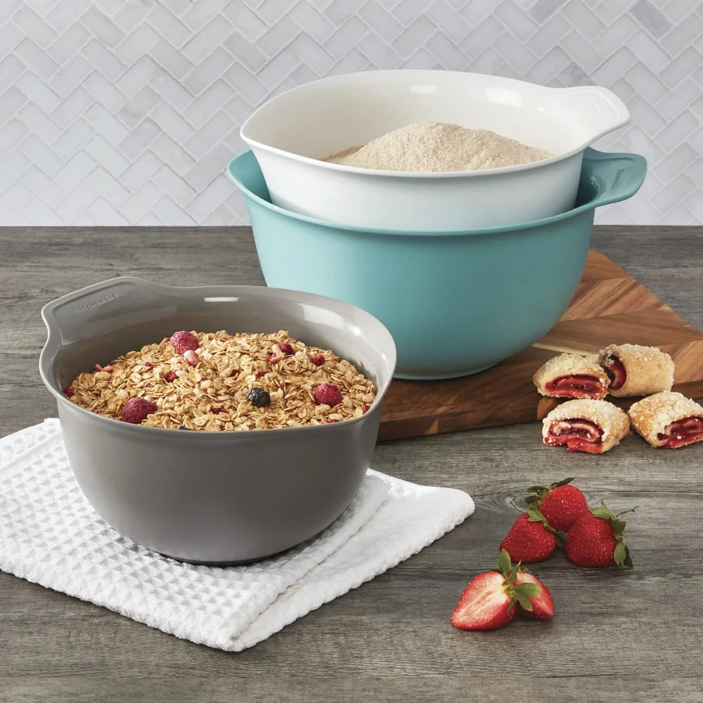 Universal Mixing Bowls Set of 3 Non-Slip Easy Pour Dishwasher Safe Nesting Kitchen Essential Tools Baking Cooking
