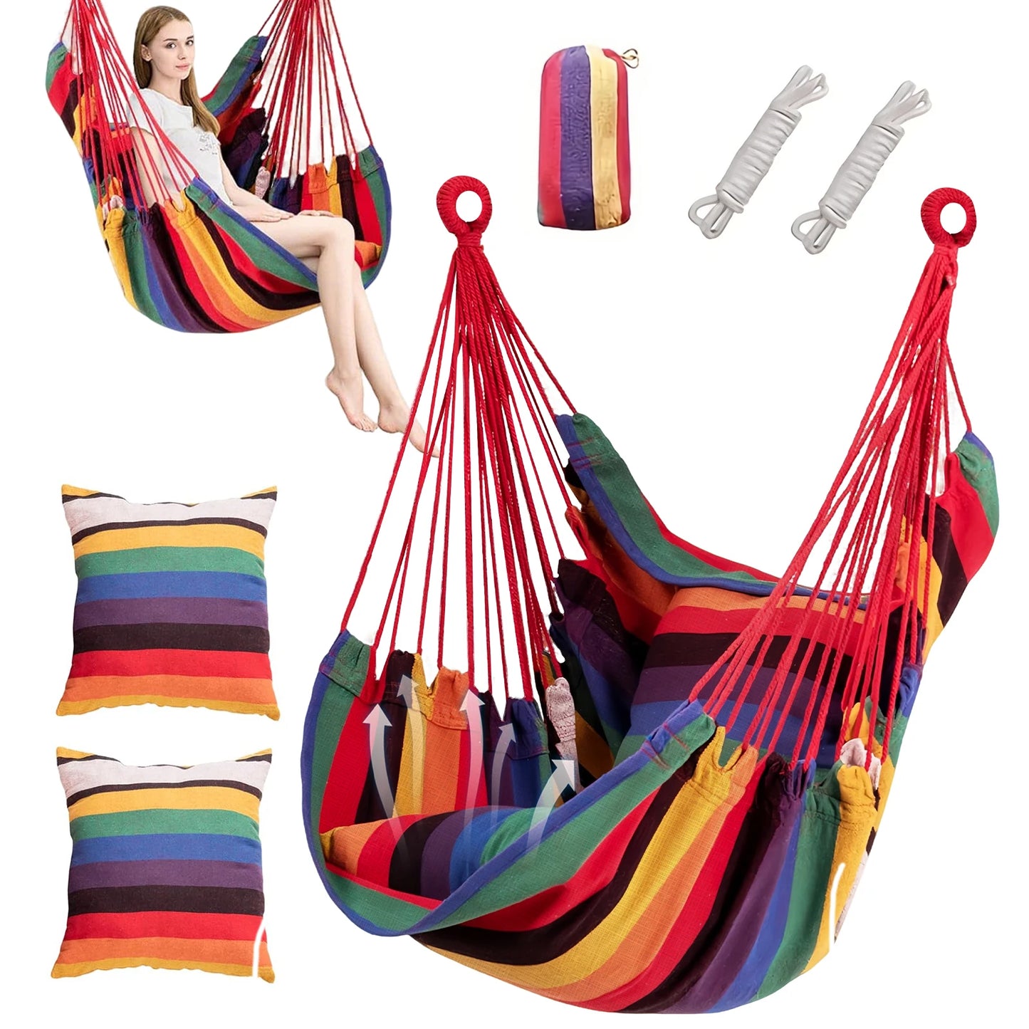 Stripes Canvas Hammock Chair Outdoor/indoor Hanging Chairs Single Leisure Swing 200KG Wide Bearing Garden Beach Camping Hammock
