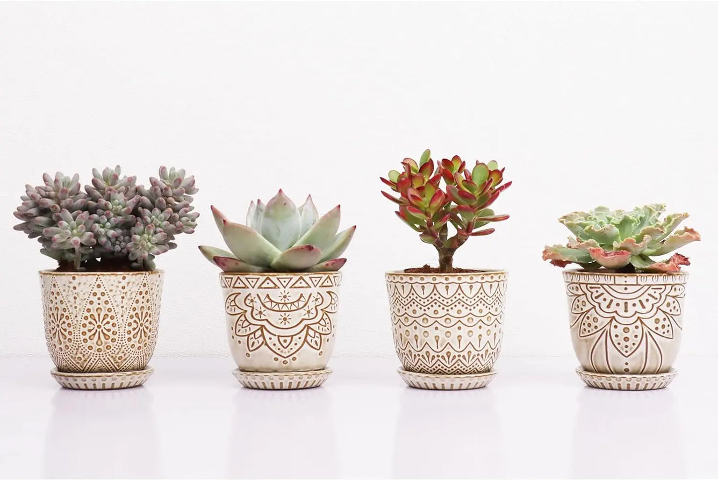 4 Inch Ceramic Plant Pots with Drainage Holes and Saucers, Set of 4 for Succulents and Indoor Plants