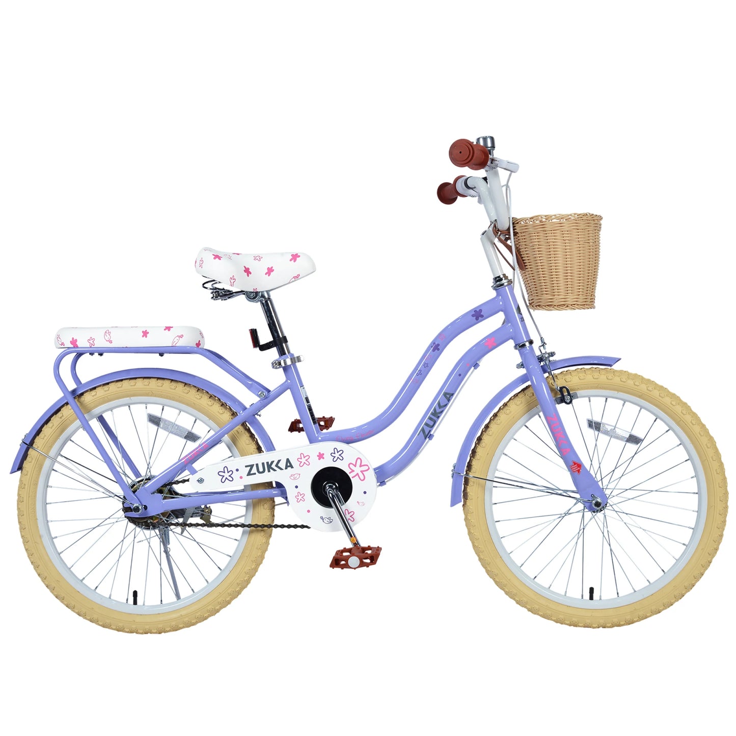 20" Girl Bicycle with Front Basket, Rear Rack & Single Speed Steel Frame, Kids Pedal Bicycle for 7-10 Years Old