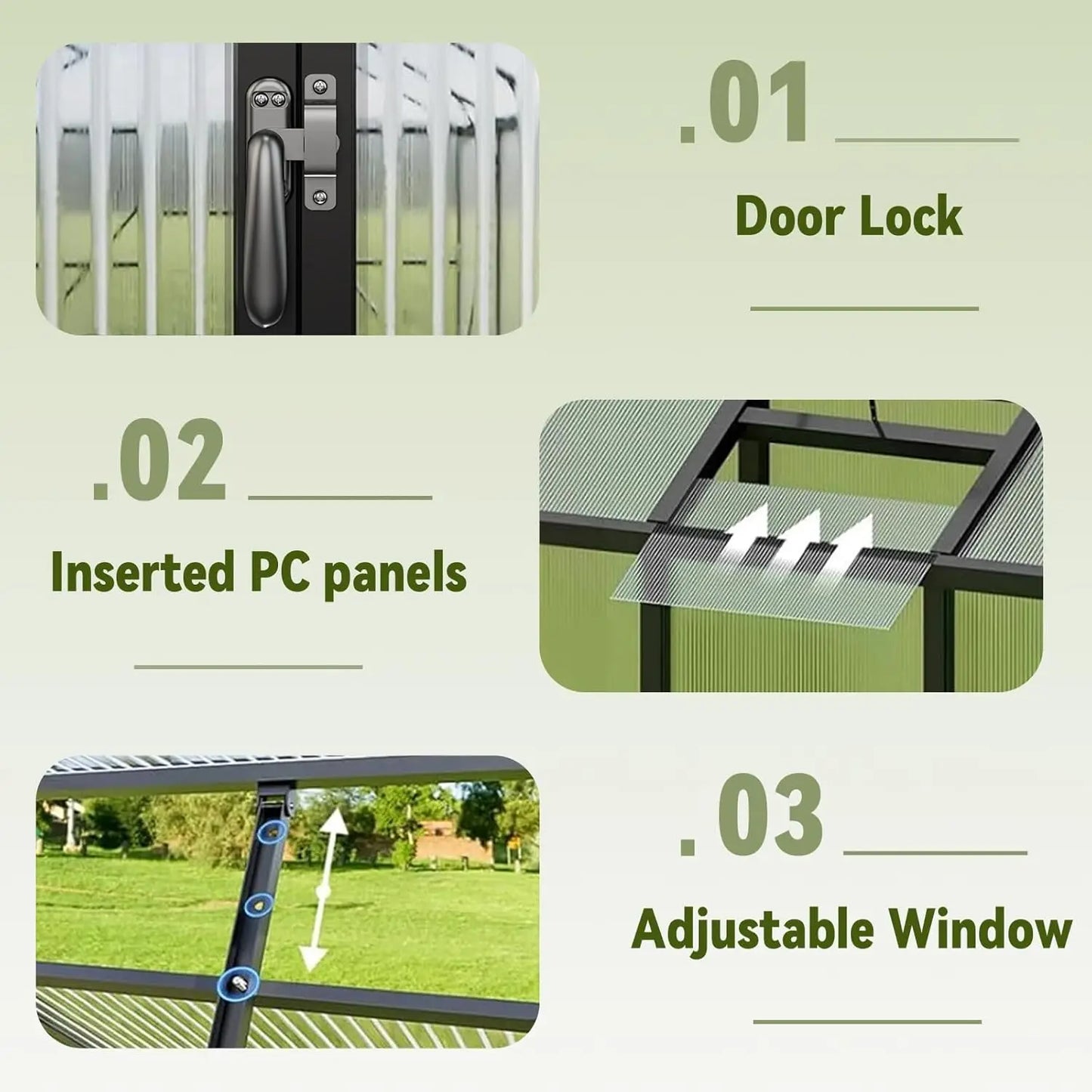 Greenhouse for Outdoors with Hygrometer, Polycarbonate Walk-in Green House for Outside, Reinforced Aluminum, Customized