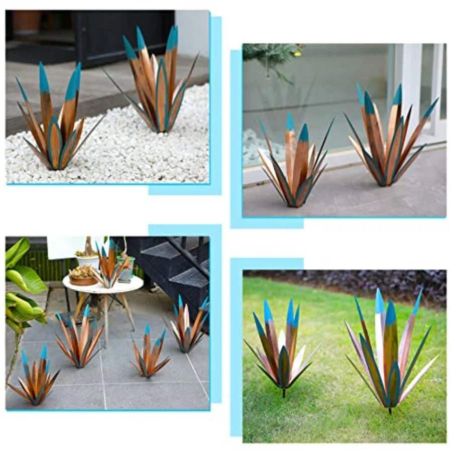 Large Agave Sculpture Rustic Metal Agave Plant Outdoor Interior Decoration Outdoor Lawn Decoration Yard Wooden Posts Matching G