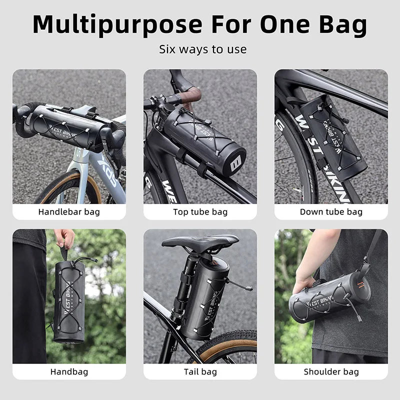 WEST BIKING Waterproof Bicycle Handlebar Bag Versatile Top Tube Bag PVC Front Bag For Cycling Travel MTB Road Bike Accessories
