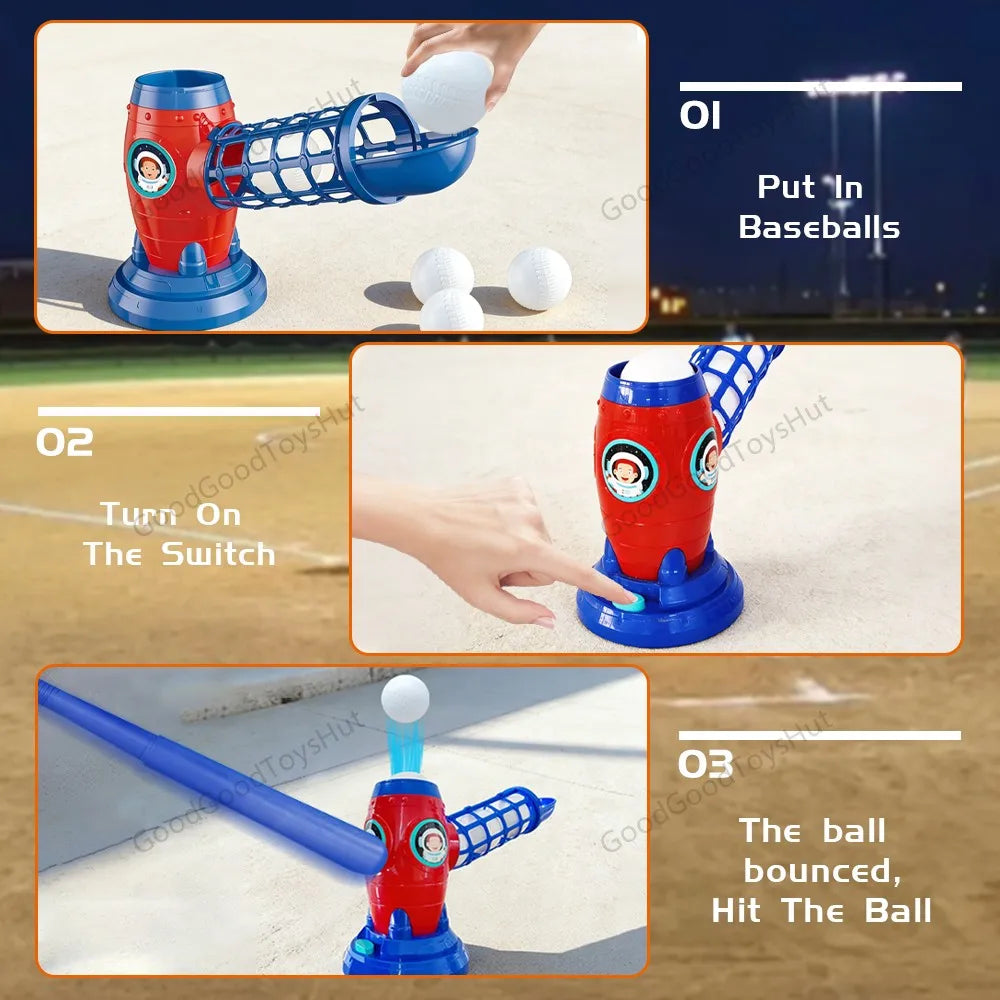 Automatic Baseball Pitching Machine with 10 Balls, Indoor Outdoor Practice Toy, Solo Batting Training Game for Home & Backyard