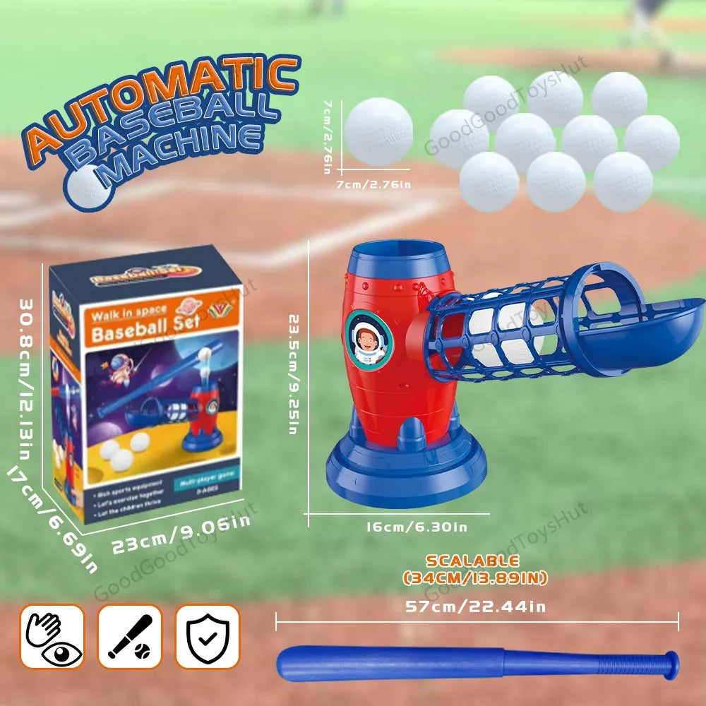 Automatic Baseball Pitching Machine with 10 Balls, Indoor Outdoor Practice Toy, Solo Batting Training Game for Home & Backyard