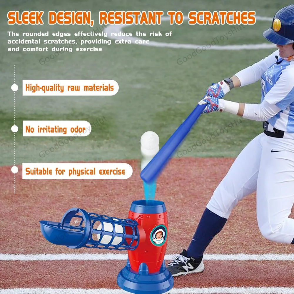 Automatic Baseball Pitching Machine with 10 Balls, Indoor Outdoor Practice Toy, Solo Batting Training Game for Home & Backyard