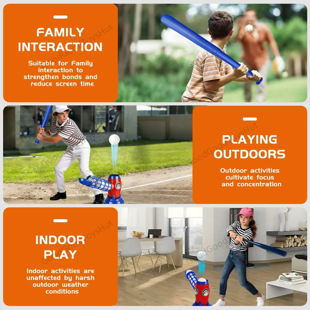 Automatic Baseball Pitching Machine with 10 Balls, Indoor Outdoor Practice Toy, Solo Batting Training Game for Home & Backyard