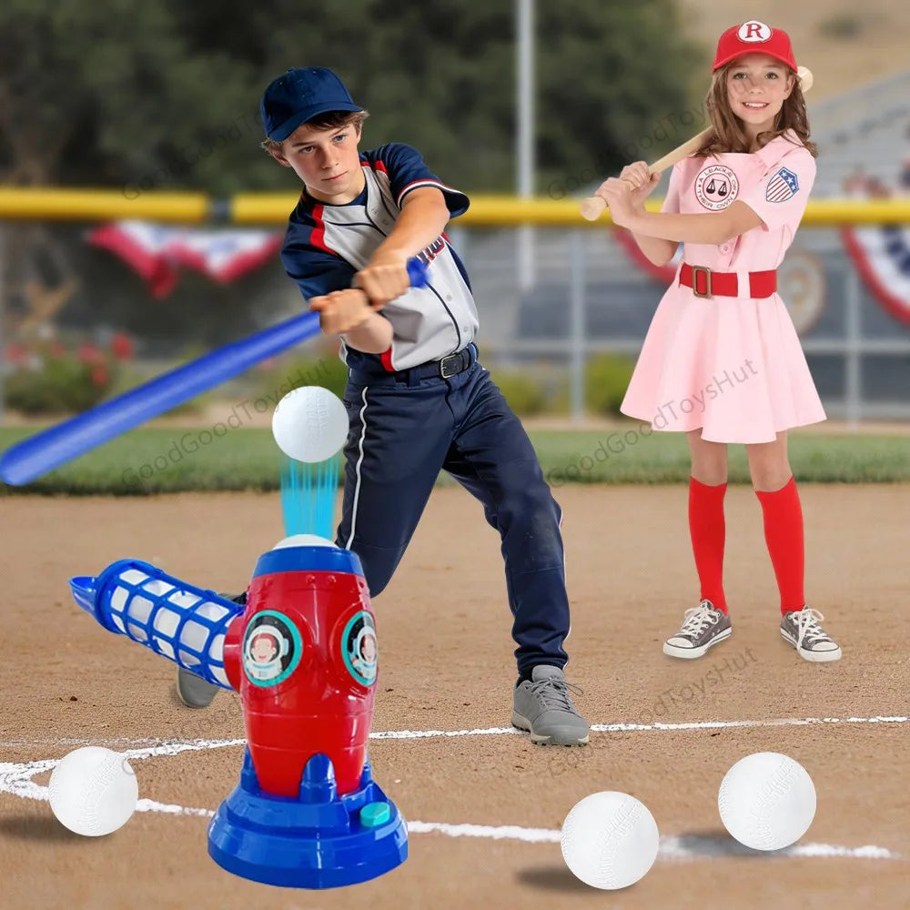 Automatic Baseball Pitching Machine with 10 Balls, Indoor Outdoor Practice Toy, Solo Batting Training Game for Home & Backyard
