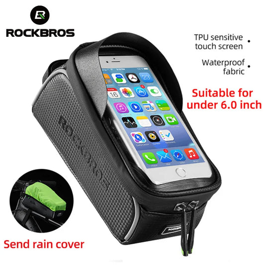 ROCKBROS Bicycle Bag 6.0 Inch Phone Case Sensitive Touch Screen Bike Bags Waterproof MTB Road Front Tube Frame Cycling Bag