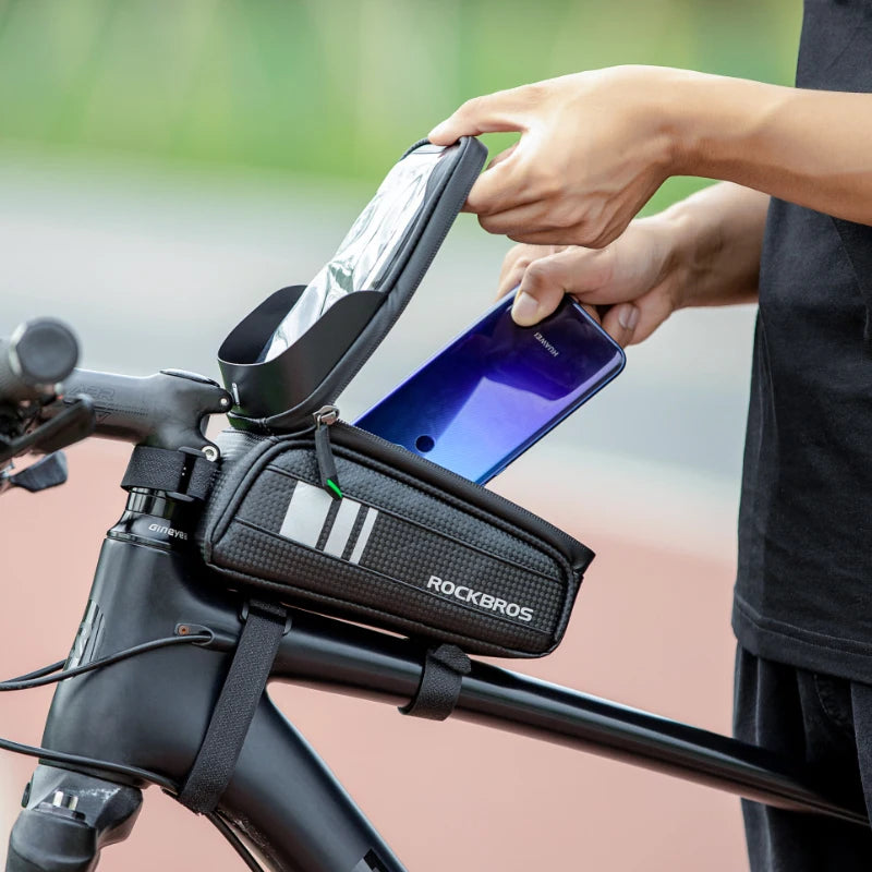 ROCKBROS Bicycle Bag 6.0 Inch Phone Case Sensitive Touch Screen Bike Bags Waterproof MTB Road Front Tube Frame Cycling Bag
