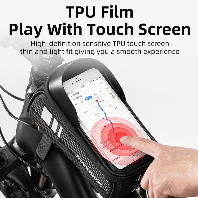 ROCKBROS Bicycle Bag 6.0 Inch Phone Case Sensitive Touch Screen Bike Bags Waterproof MTB Road Front Tube Frame Cycling Bag