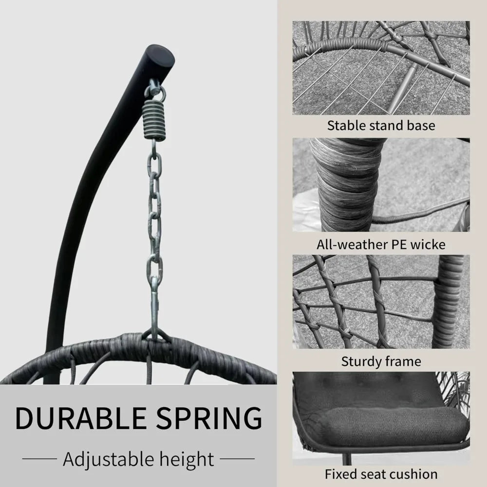Hanging Egg Chair with Stand Indoor Outdoor, Foldable Rattan Wicker Hammock Egg Swing Chair for Bedroom Porch Patio Garage.