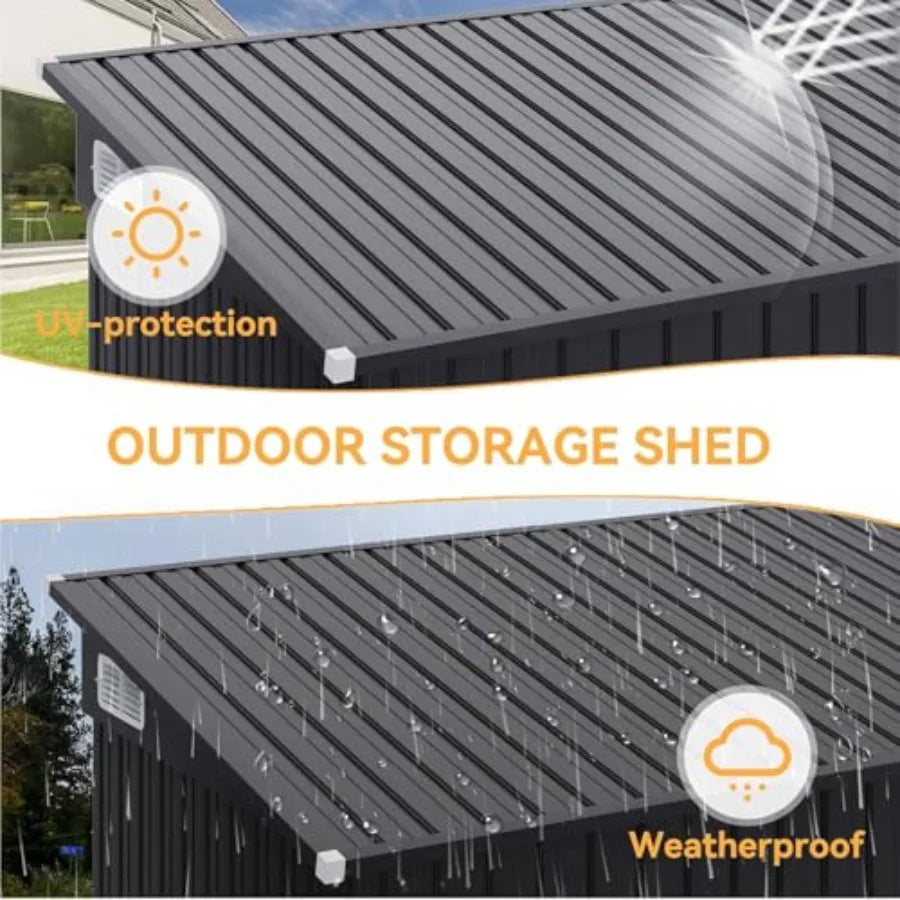 4' X 8' Shed Outdoor Storage Shed with Triple Lockable Door Metal Storage Cabinet with Slopping Roof for Tools Bicycles Storage