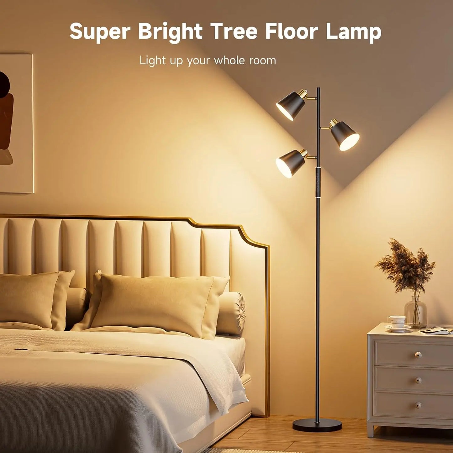 Modern LED Tree Floor Lamp with Remote, Touch Control, 4 Color Temperatures, and Dimmable Lights for Living Room