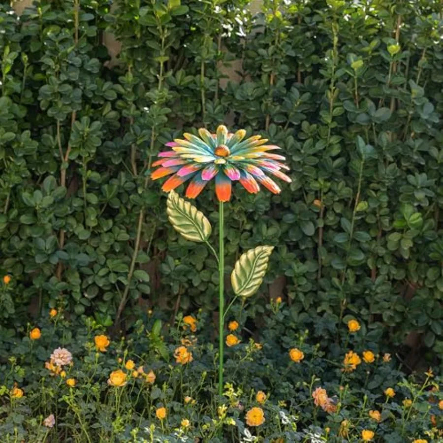 Metal Yard Stake 4" H H Painted Garden with Petals Iron Garden Yard Spring Decor for Lawn Landscape