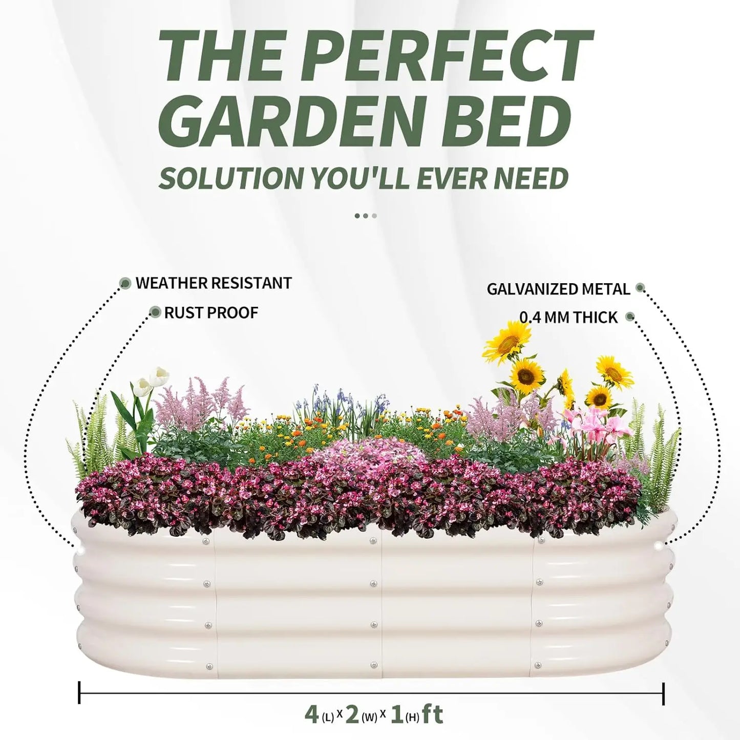 Galvanized Metal Raised Garden Bed Kit, 4x2x1ft Outdoor Planter Box with Tools, White-2 Pack for Vegetables and Flowers