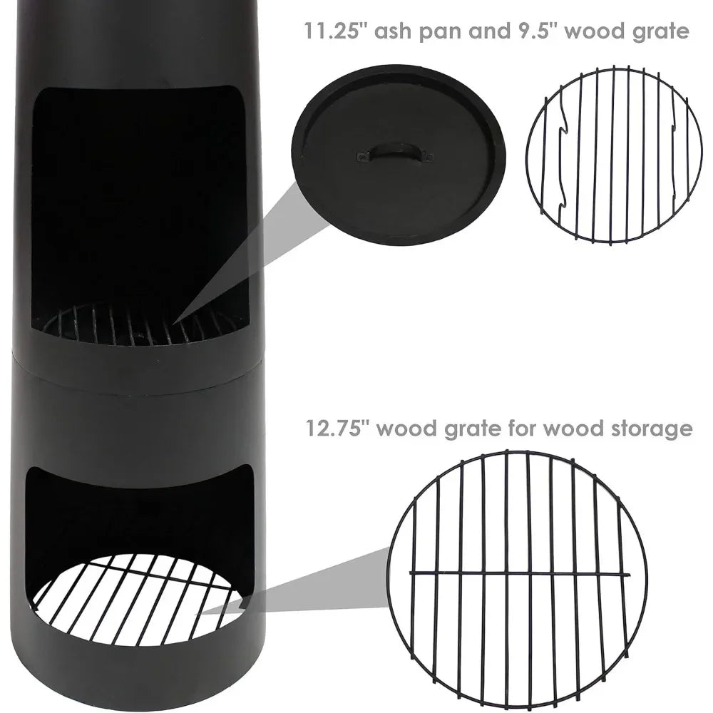 Chiminea Outdoor Fireplace - Chiminea Fire Pit with Poker and Cover - Outdoor Wood-Burning Fire Pit - Black Customized