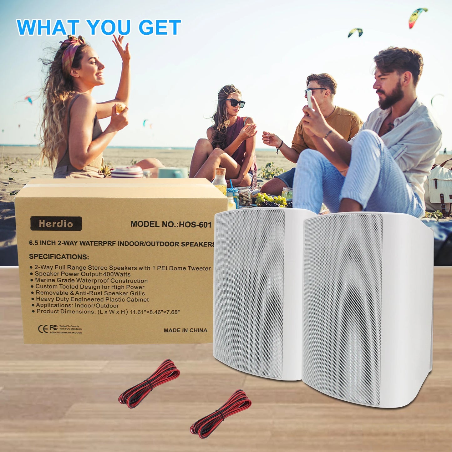 Herdio 6.5 Inch Wall Mounted Speaker 400W Pair Of Passive Outdoor ABS Material Speaker System  Applicable To living Room Garage