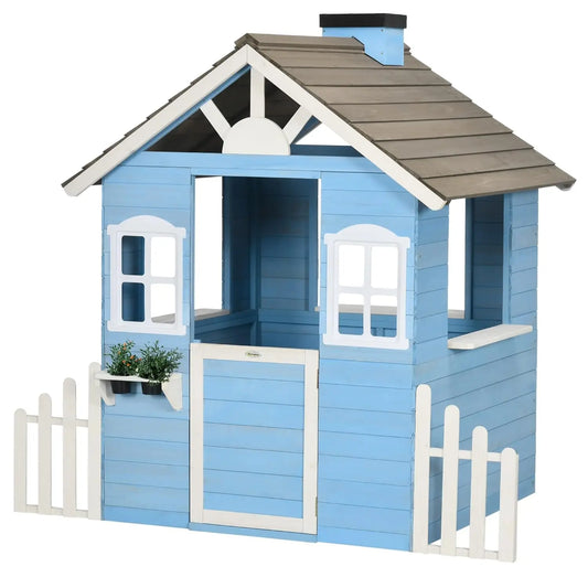 Playhouse for Kids Outdoor, Country Style Wooden Playhouse with Flower Pot Holders, Working Door, Windows, Service, Customized