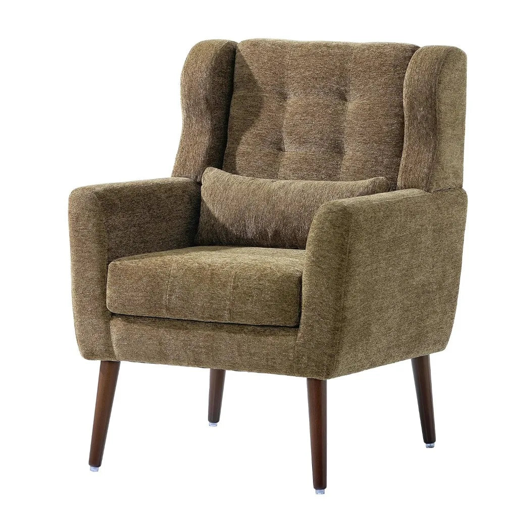 Accent Chair, Comfy Upholstered Living Room Chairs with High Tufted Backrest and Pillow, Wingback Reading Chair, Customized