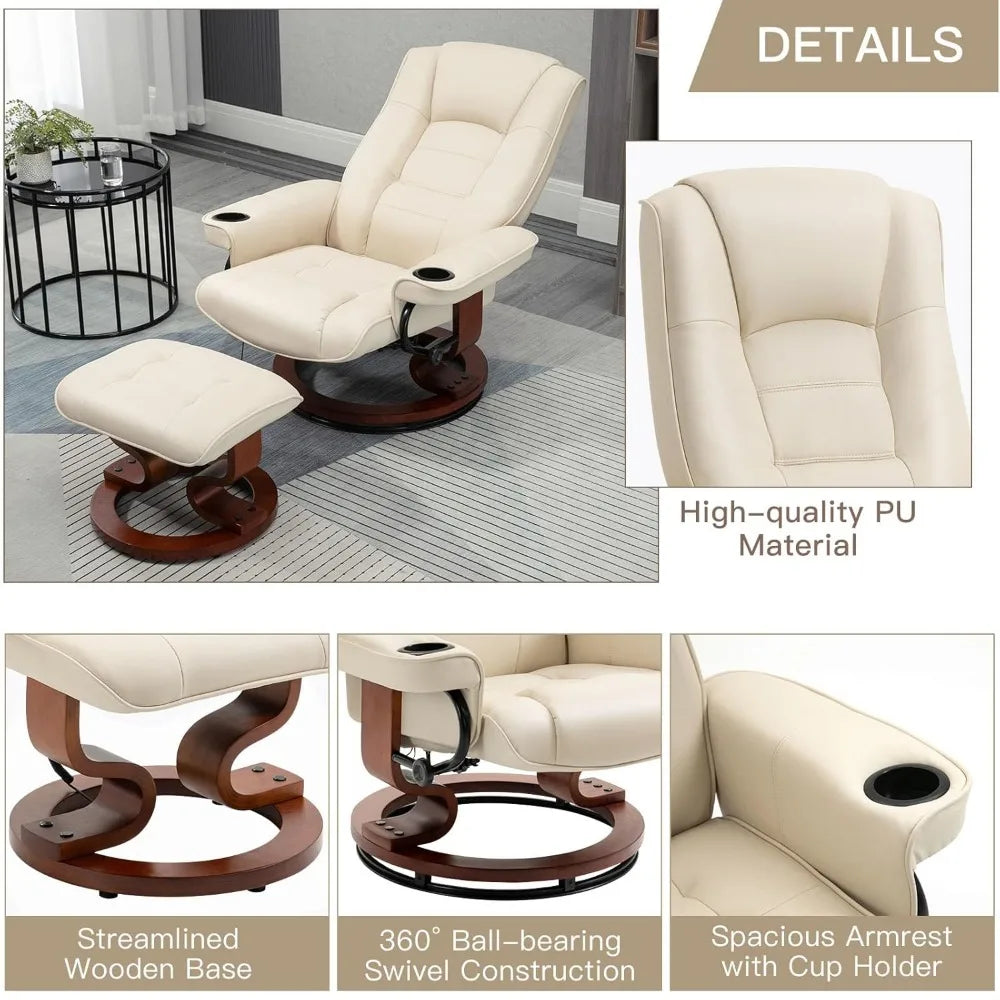 Reclining Chair with Vibration Massage Faux Leather Recliner with Ottoman Swivel Wood Recliner Chairs, Customized