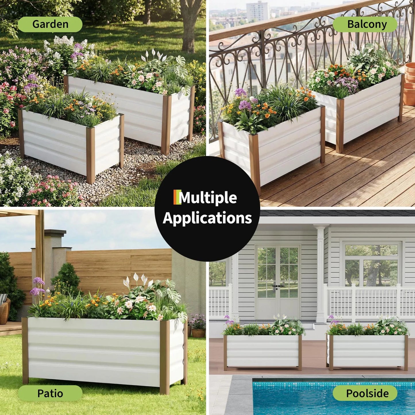Weatherproof Aluminum Raised Garden Bed Planter Box Deep Rooted Planter w/Drainage Holes for Outdoor Patio Balcony Lawn Planting