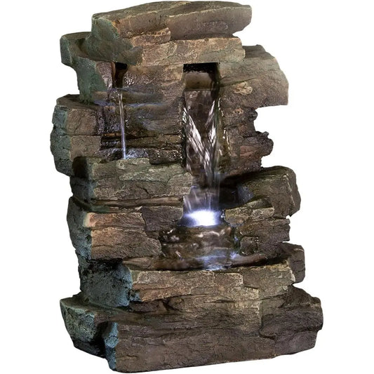 13" Tall Indoor Tabletop Water ountain, 4 Tier Cascading Water eature with LED Lights or Home, Oice, Living Room, or Zen Decor,