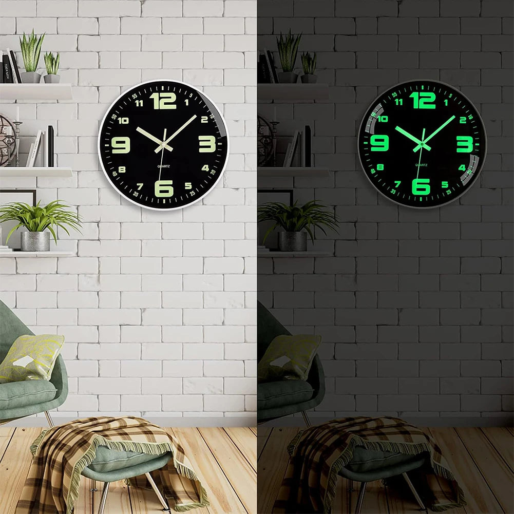 8Inch Night Light Wall Clock Battery Operated Glow in The Dark Clocks Silent Light Up Wall Clocks Decorative for Kitchen Bedroom