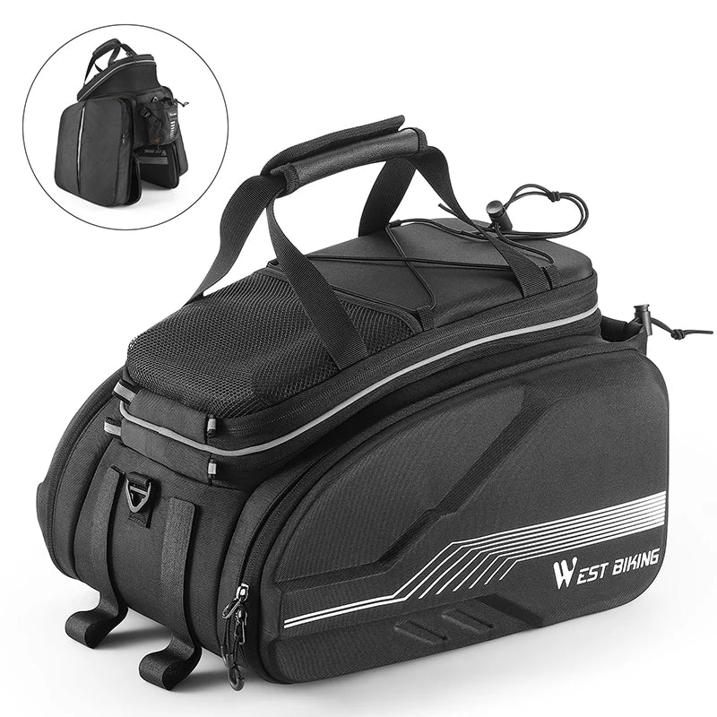 WEST BIKING Hard Shell Bicycle Pannier Bag 20-35L Large Capacity MTB Road Bike Rear Seat Bag Portable Travel Shoulder Bag