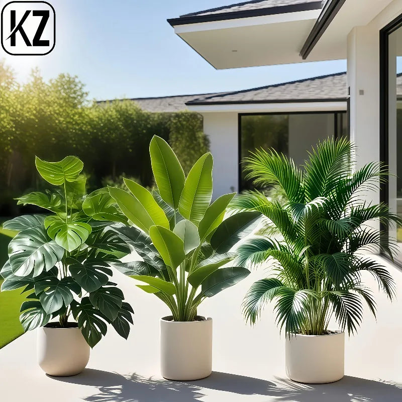 3pcs Artificial Faux Plant Set Lush Banana Tree Monstera Palm for Home Wedding Garden Balcony Office Decor