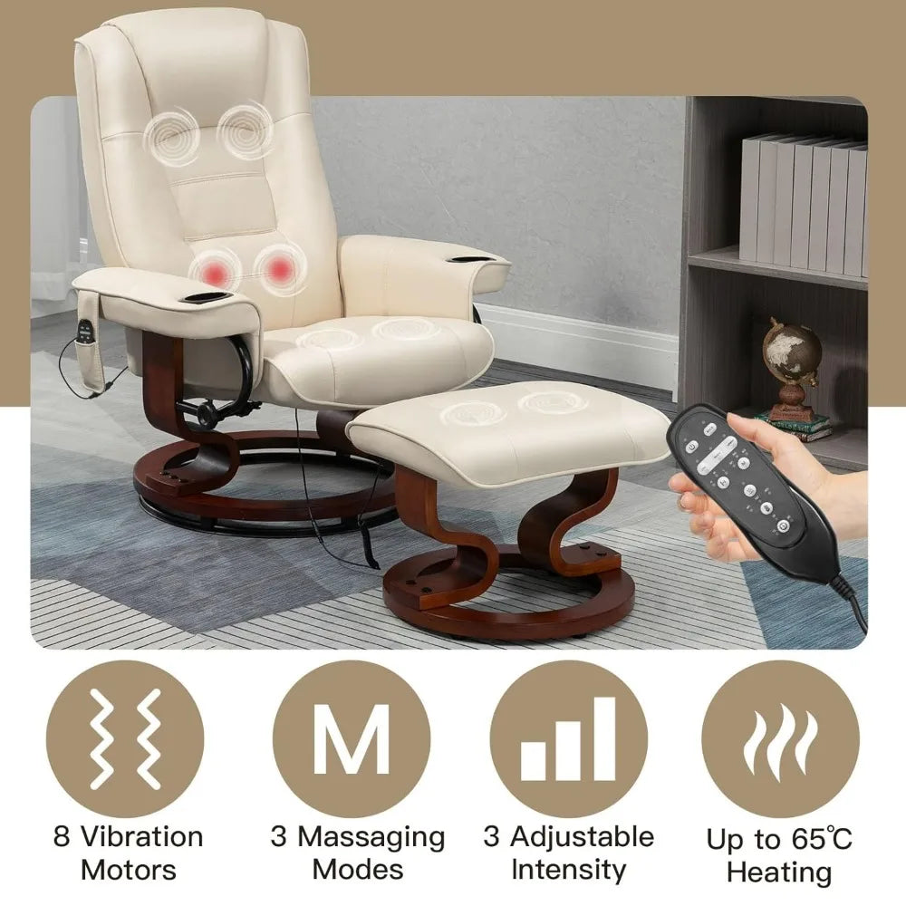 Reclining Chair with Vibration Massage Faux Leather Recliner with Ottoman Swivel Wood Recliner Chairs, Customized