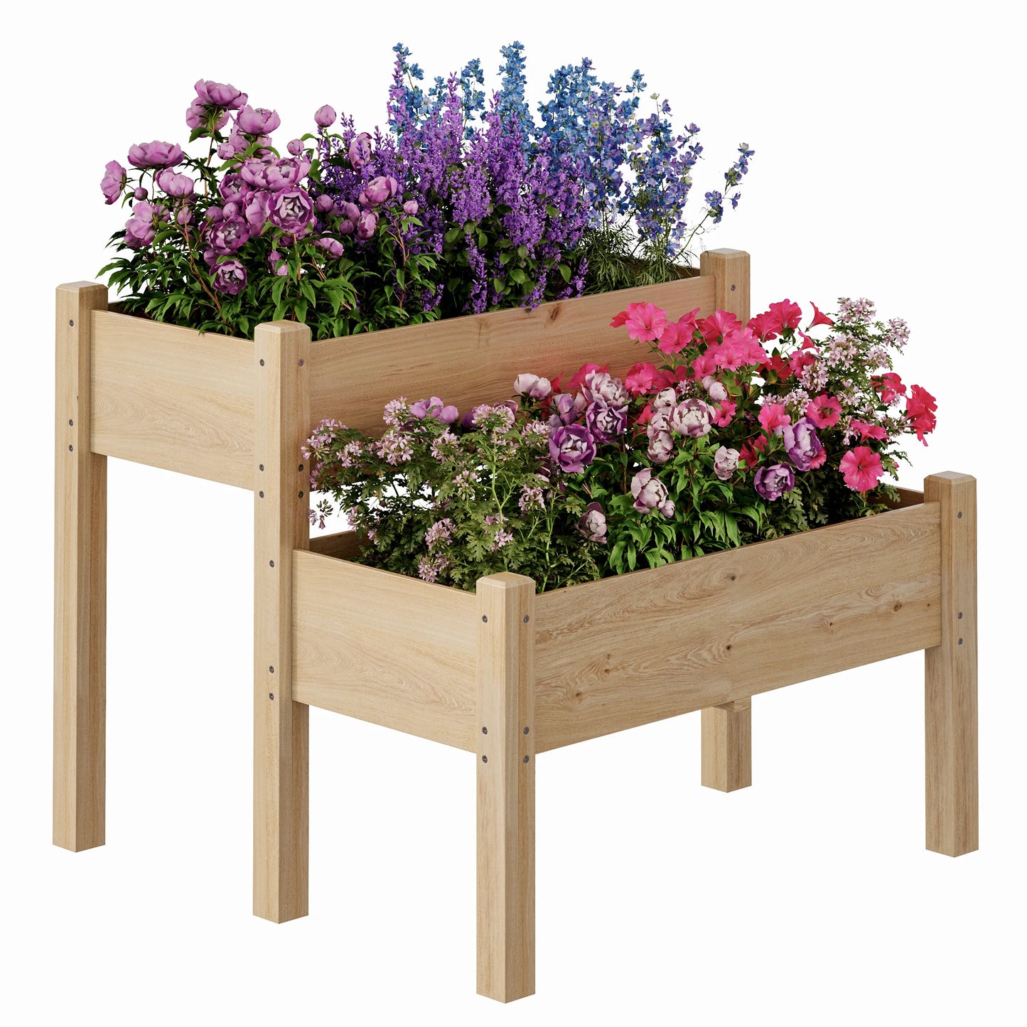 2-Tier Wooden Raised Garden Bed with Legs, Outdoor Planter Box with Drainage Holes, for Vegetables, Flowers, Backyard, Patio