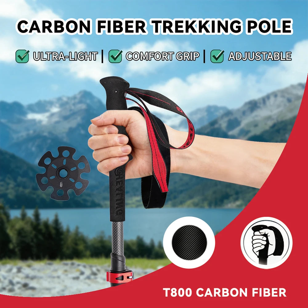 100% Carbon Fiber Trekking Poles Folding Outdoor Telescopic Walking Hiking Accessories Nordic Mountain Climbing Stick