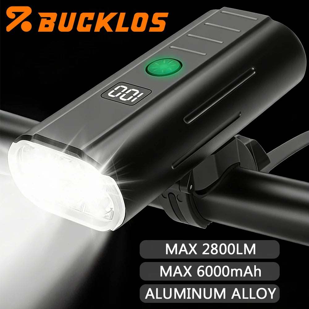 BUCKLOS LED Bike Light 2800 Lumens Bicycle Lamp 6000mAh Bicycle Front Lamp Aluminum Alloy Bike Headlight MTB Front Lantern