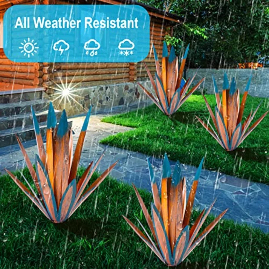 Large Agave Sculpture Rustic Metal Agave Plant Outdoor Interior Decoration Outdoor Lawn Decoration Yard Wooden Posts Matching G