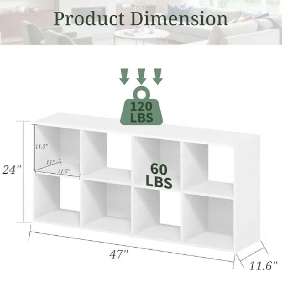 8-Cube Storage Organizer White Bookshelf with Open Compartments for Home Office Modern Bookcase Display Shelf for Living Room B