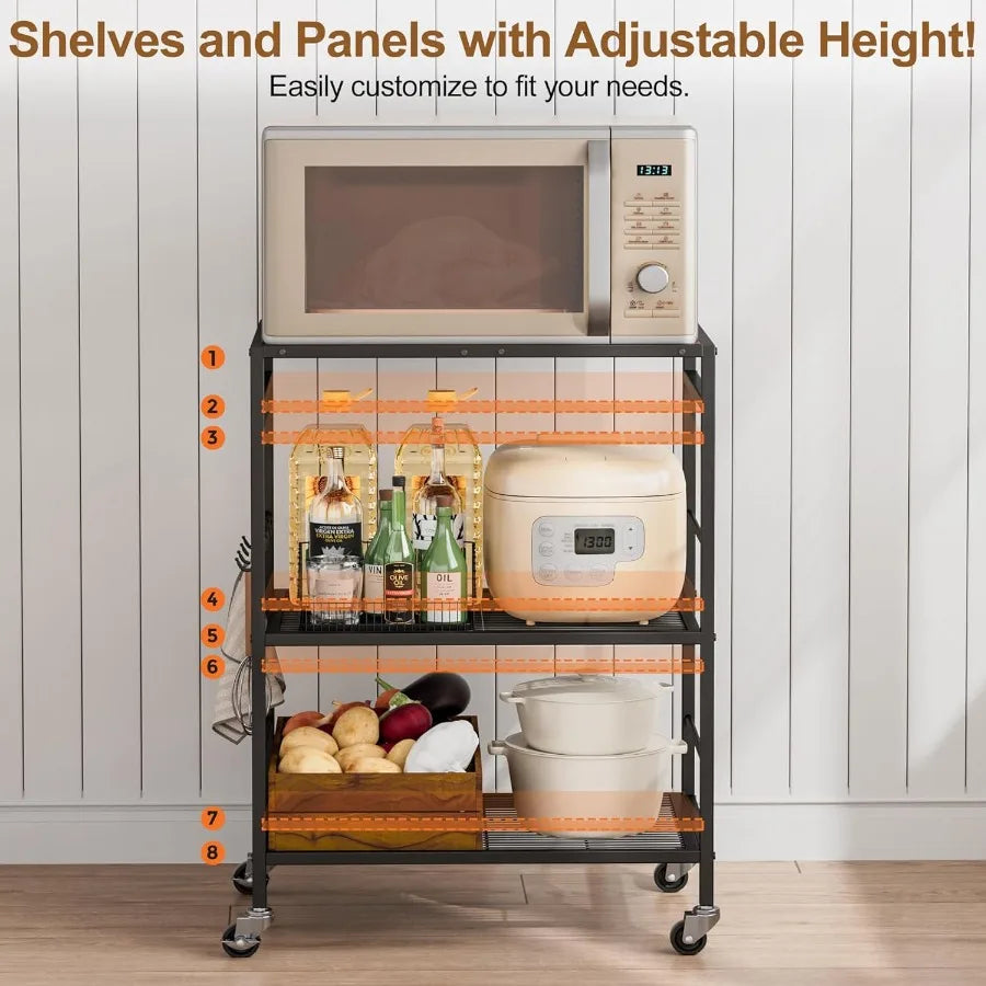 3-Tier Kitchen Cart With Adjustable Shelves - Microwave Storage Cart & Utility Rolling Organizer, Industrial Wheels For Small Sp