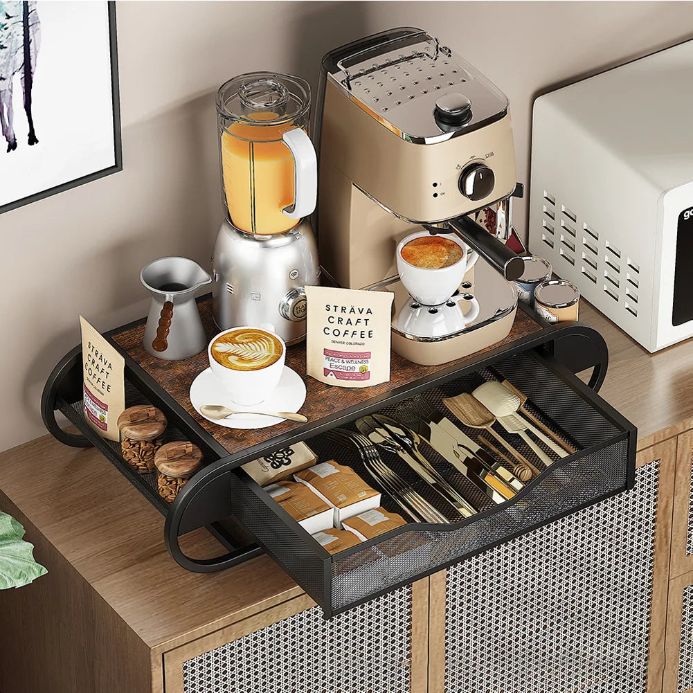 Coffee Pod K Cups Holder, Iron Coffee Station Bar Storage Organizer With Drawer For Coffee Station Bar Storage Desk Oganization