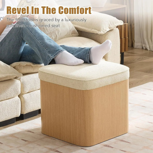 Beige Storage Ottoman Cube Upholstered Foot Rest Stool Coffee Table For Living Room Lounge Reading Room Couch